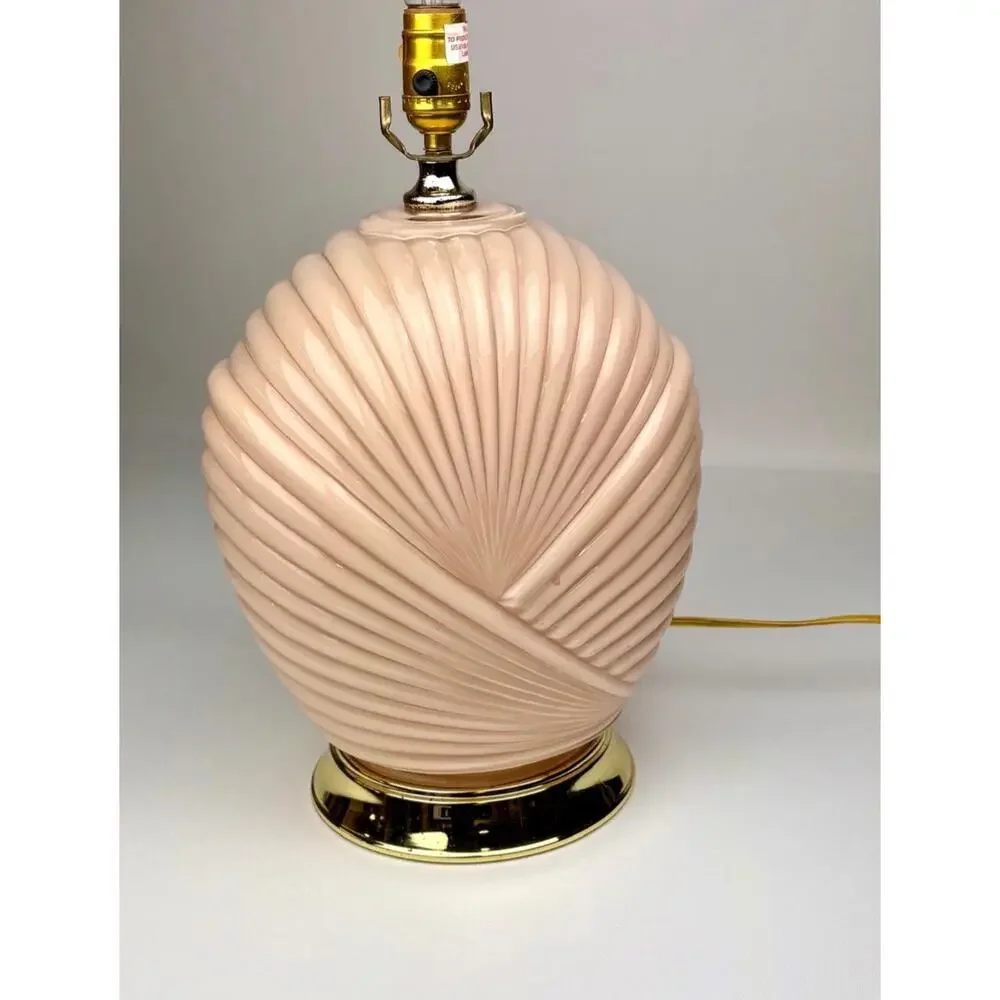 Vintage Art Deco Revival Post Modern 80s Pink Glass Cased Shell Table Lamp Works